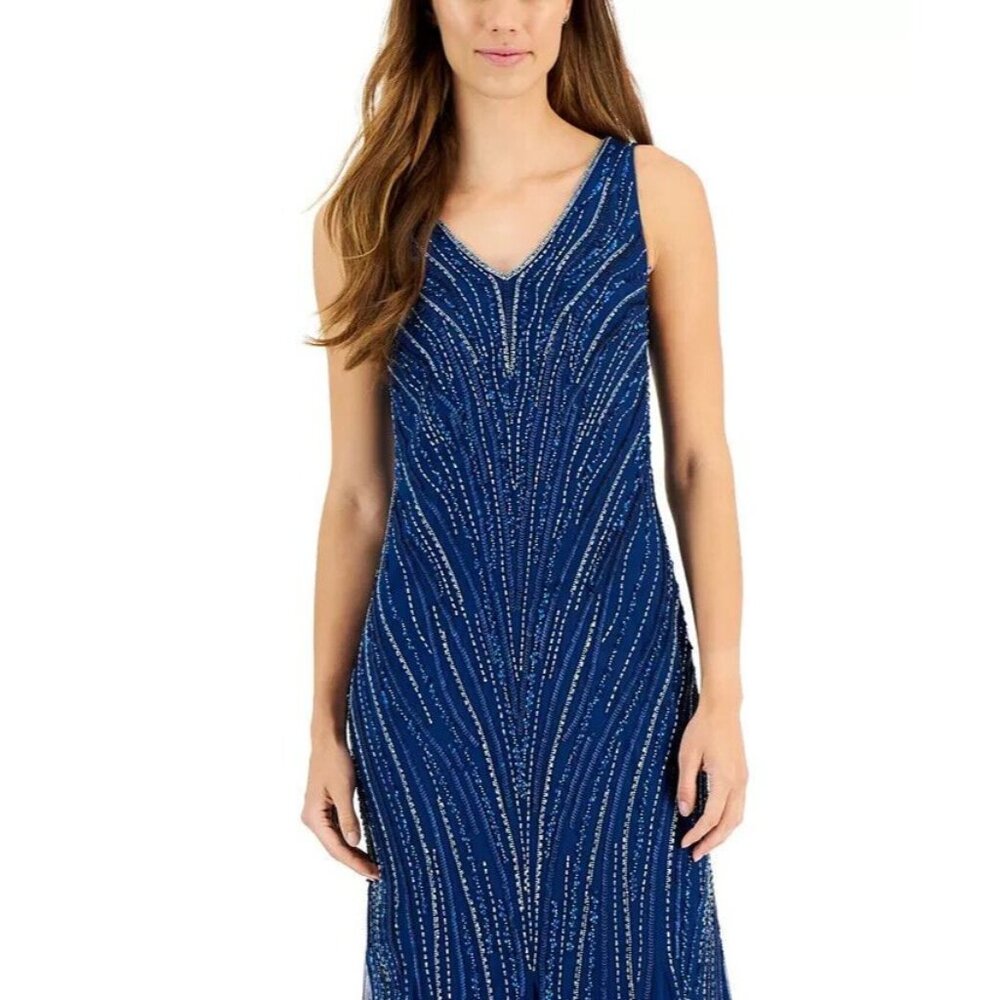JKara Women's V-Neck Embellished Illusion-Godet Gown size 16 - Picture 4 of 11